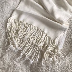 Women White Scarf Tassels One Size ISA & STEF brand